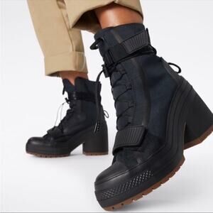 Converse Chuck Taylor All Star GR82 Black Lace-Up Chunky Heel Combat Boots